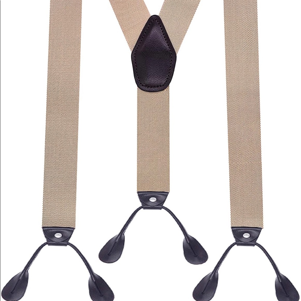 Mens fashion button suspenders-beige BNIP